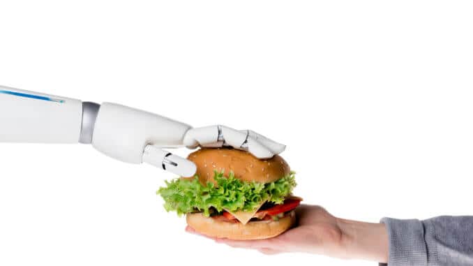 robot and burger robot and burger