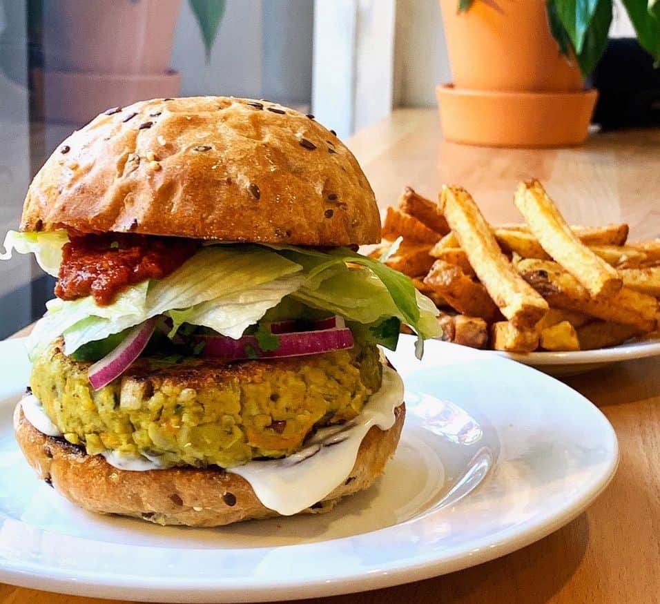 a vegan burger on a plate