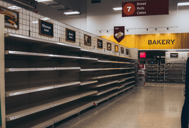 Empty shelves in bakery