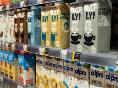 Plant-based milk shelf at Albert Heijn