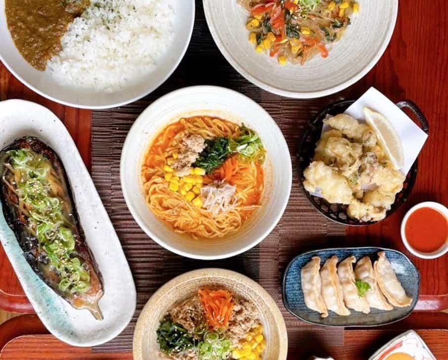 an assortment of vegan Japanese's plates 