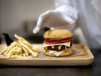 Product developer preparing a burger and fries_Shanghai-5285