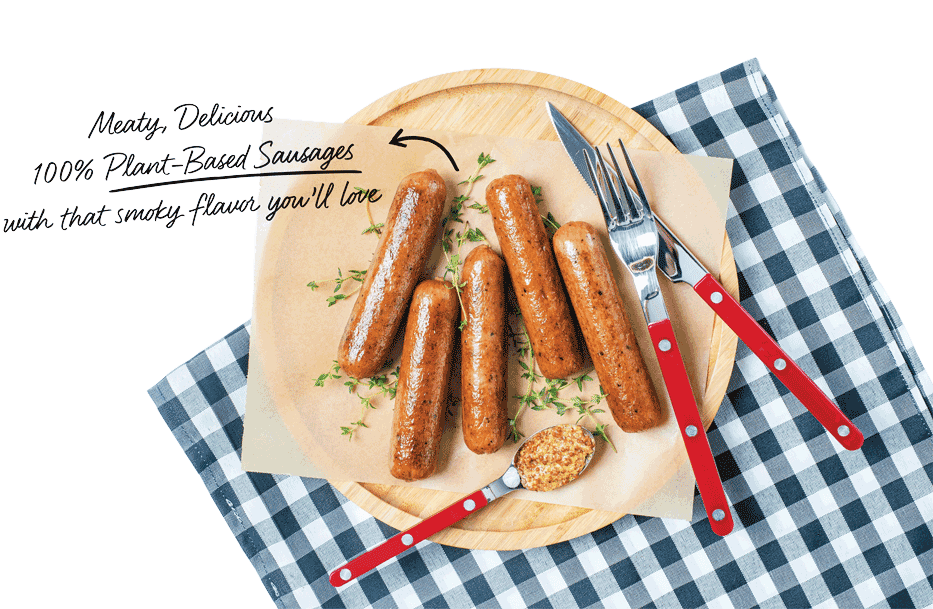 with foods plant-based sausages on a plate