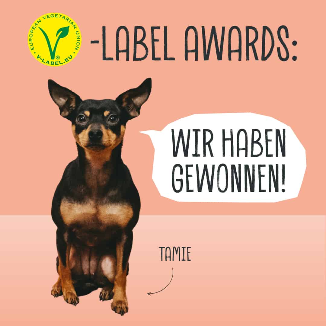 vegdog's star dog saying that the brand won the international v label awards 2022 best meat alternative category