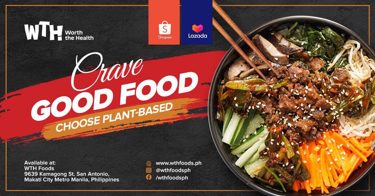 wth foods' banner showing a traditional filipino dish made with plan-based meat