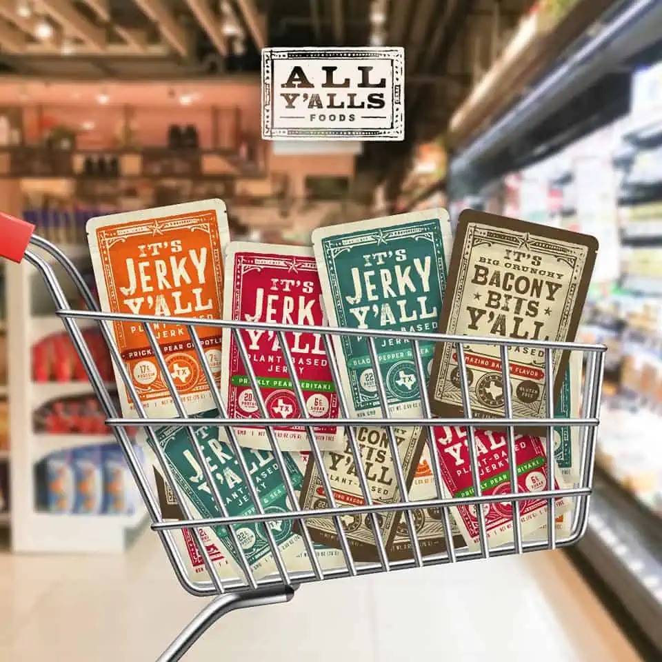 Vegan jerky and bacon bits in cart