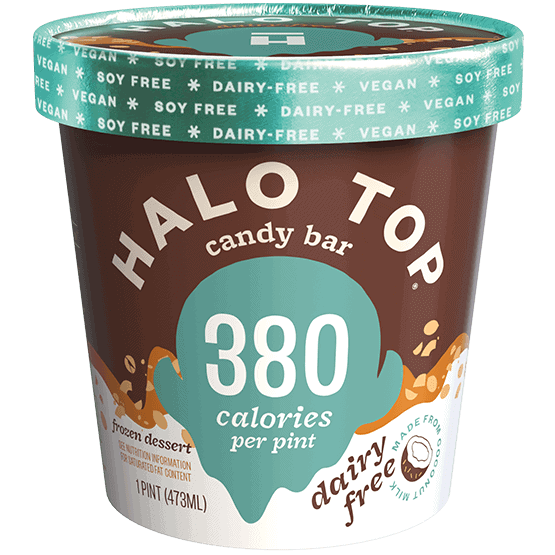 Halo Top vegan ice cream, candy bar