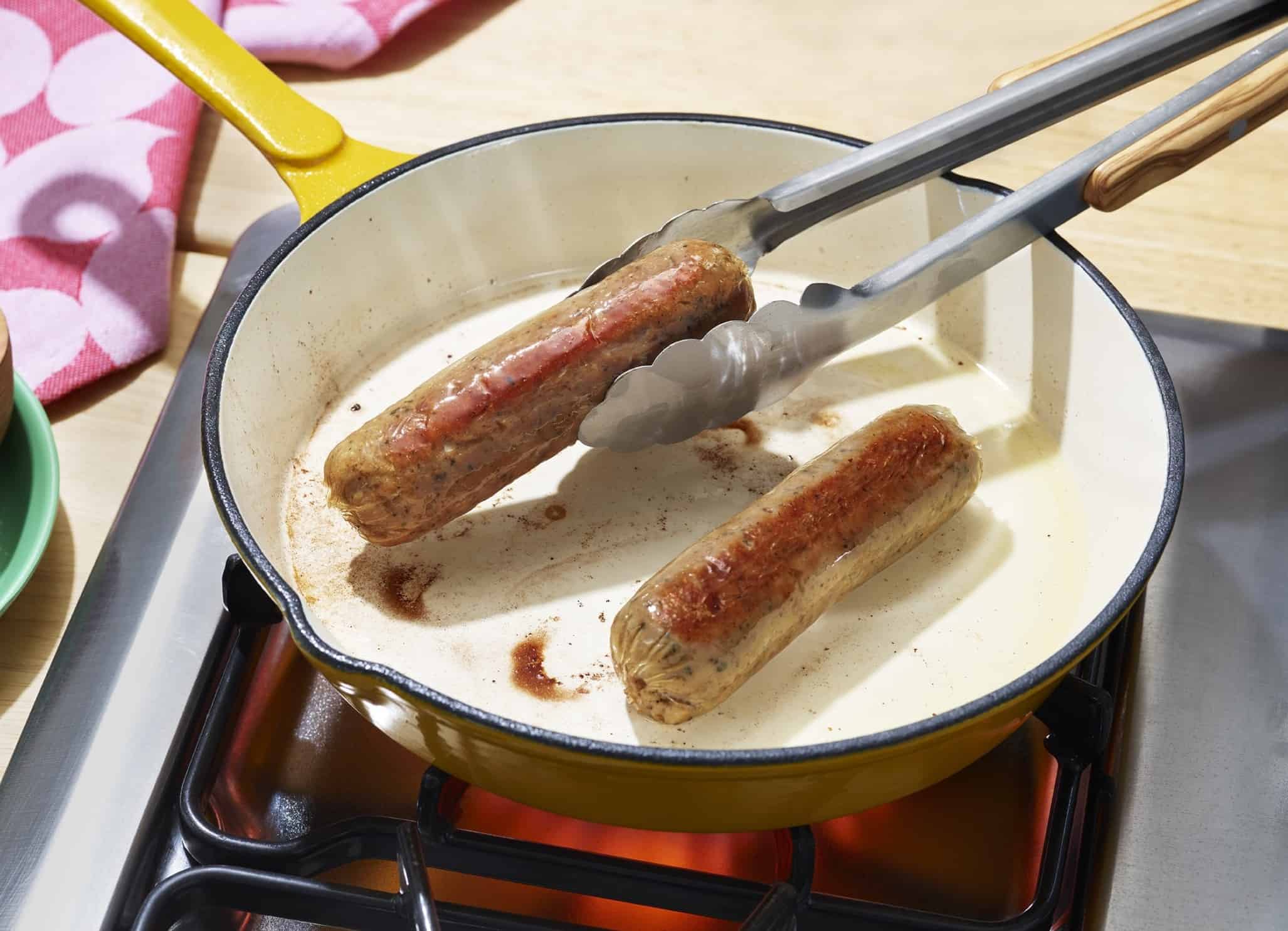 Impossible Foods Sausage in Pan