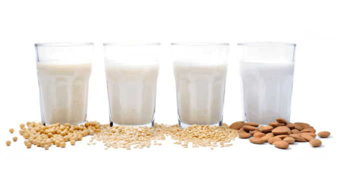 vegane milchalternativen bieten großes Potential 4 Gläser mit veganer Pflanzenmilch