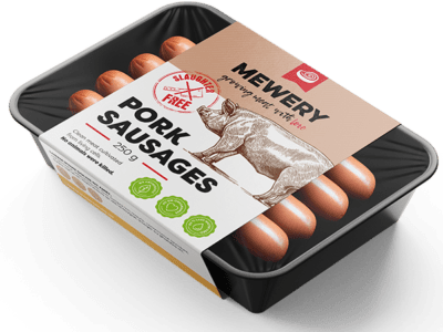 cultivated pork meat sausages