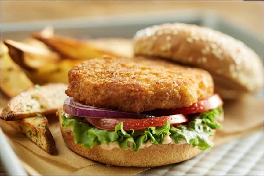 rebellyous plant based chicken burger